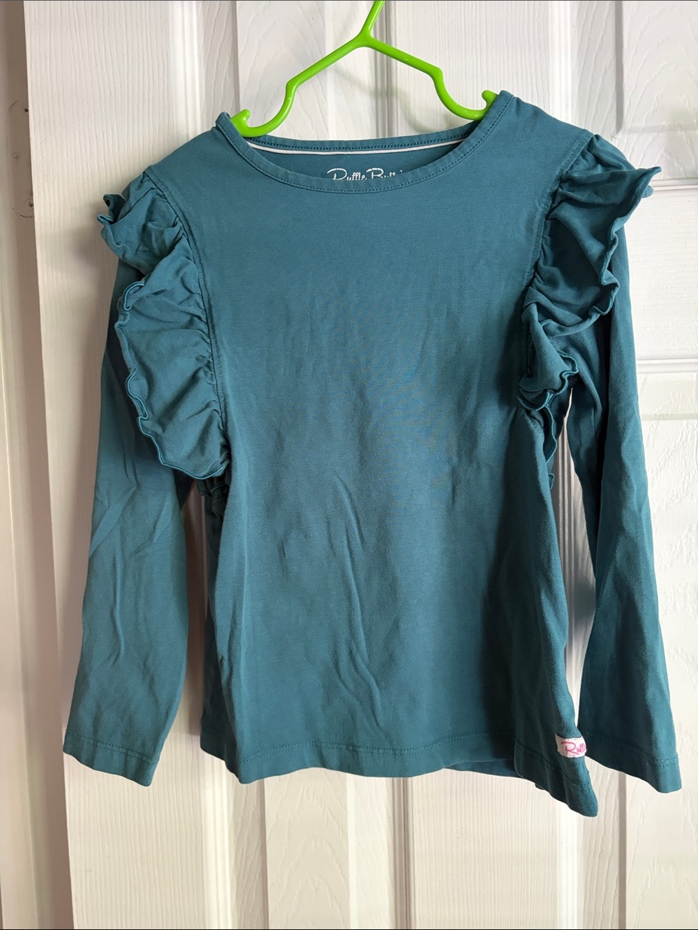 Ruffle Butts Girls' Teal Ruffle Long Sleeve Top
